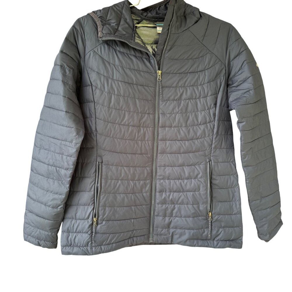 Columbia mens Hooded Omni Heat Puffer Jacket LARGE Navy Quilted Insulated Coat